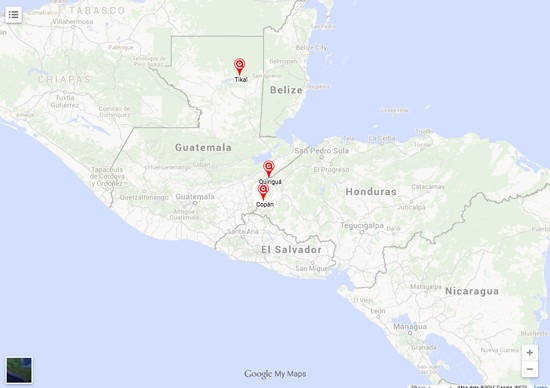Overview Map of Maya Ruins in Guatemala and Honduras • Approach Guides